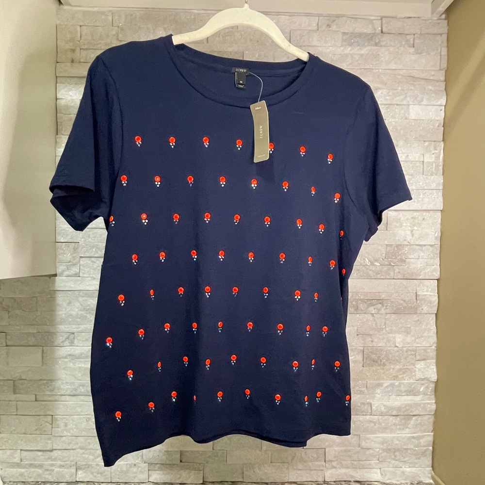 JCREW NWT navy blue beaded top. Size Medium